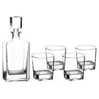 Polar Camel 810 mL Rectangle Glass Decanter Set with Four 8 oz. Rocks Glasses