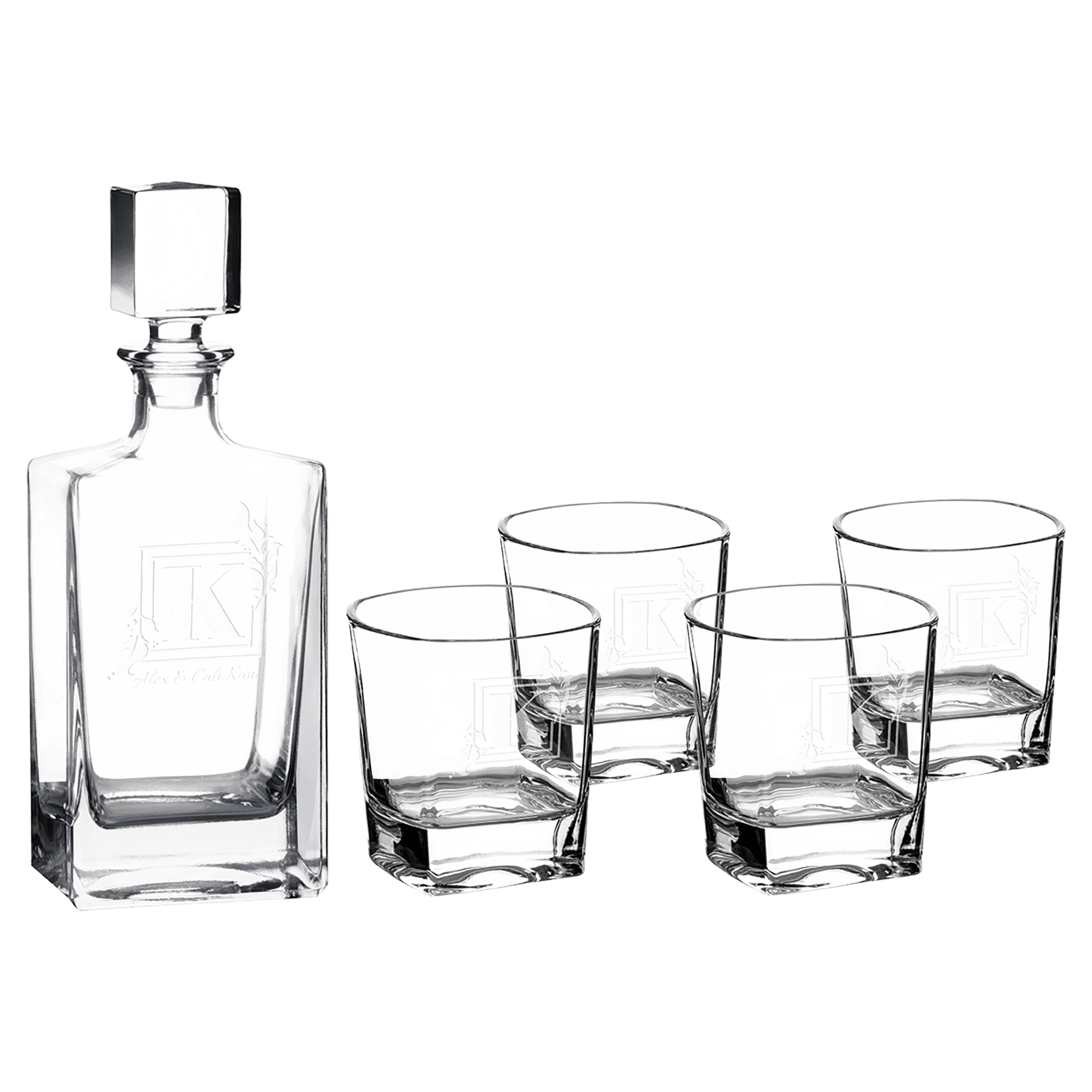 Polar Camel 810 mL Rectangle Glass Decanter Set with Four 8 oz. Rocks Glasses